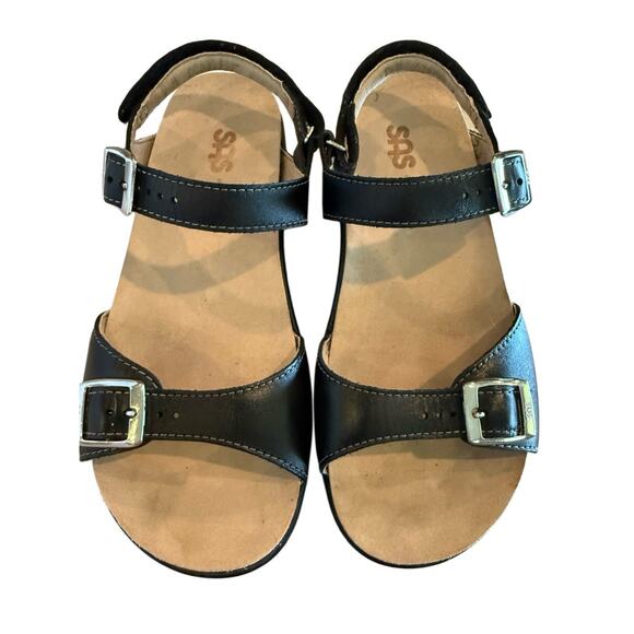 SAS Tripad Comfort Sandals 7.5 M Black Leather Arch Support Double Straps EUC - Picture 5 of 7